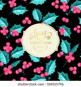 Christmas mistletoe branch frame drawing with holiday text. Vector illustration.