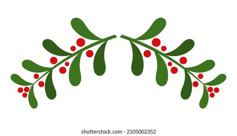 Weihnachtsmistelzweige mit roten Beeren einzeln auf weißem Hintergrund. Vektorgrafik.