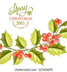 Christmas mistletoe brunch over card with holiday text. Vector illustration.