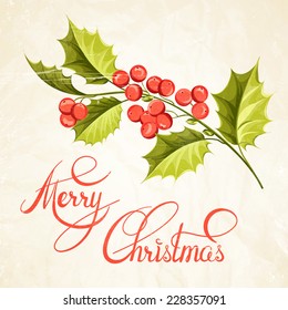 Christmas mistletoe brunch over card with holiday text. Vector illustration.