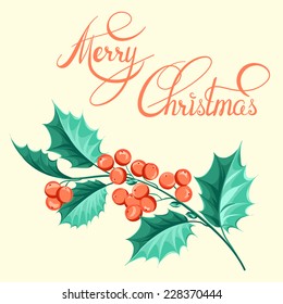 Christmas mistletoe brunch over card with holiday text. Vector illustration.