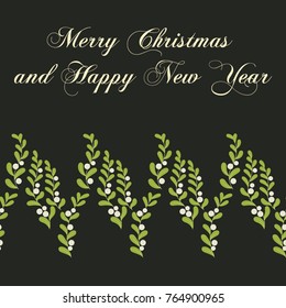 Christmas mistletoe card. Seamless horizontal pattern.