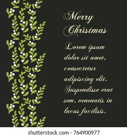 Christmas mistletoe card. Seamless vertical pattern.