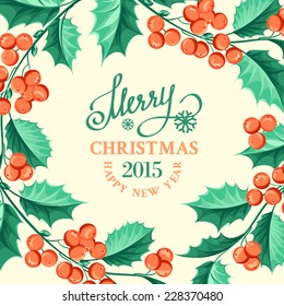 Christmas mistletoe card with template text. Vector illustration.
