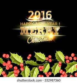 Christmas mistletoe card with template text. Happy new year 2016. Vector illustration.