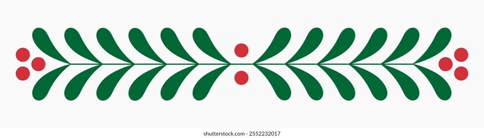 Christmas mistletoe divider design element. Christmas holly plant separator border. Vector illustration.