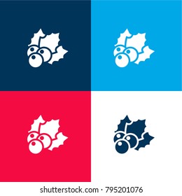 Christmas mistletoe four color material and minimal icon logo set in red and blue