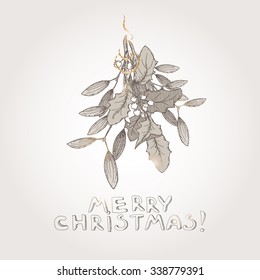 Christmas mistletoe hand drawn sketch. Great for greeting cards, holiday design.