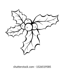 Christmas mistletoe hand drawn vector illustration. Natural plant, organic berries and leaves colouring picture. Traditional winter season holiday outline symbol.  