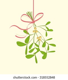 Christmas mistletoe hanging on a light background