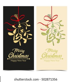 Christmas mistletoe hanging, vector illustration Christmas background