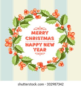 Christmas mistletoe holiday card with text. Happy new year 2016. Vector illustration.