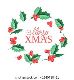 Christmas mistletoe holiday garland. Merry Xmas 2018. Holly Jolly Christmas. Vector illustration.