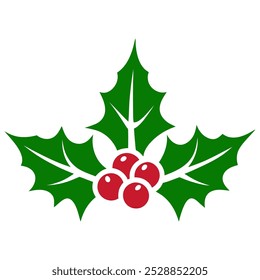 Christmas mistletoe icon. Cartoon holly leaves and berries. Christmas holly berry leaves. Mistletoe icon. Christmas Holly berry icon. Vector illustration.