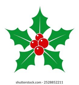 Christmas mistletoe icon. Cartoon holly leaves and berries. Christmas holly berry leaves. Mistletoe icon. Christmas Holly berry icon. Vector illustration.