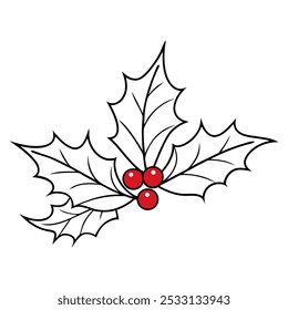 Christmas mistletoe icon. Hand drawn holly leaves and berries. Christmas holly berry leaves. Mistletoe icon. Christmas Holly berry icon. Vector illustration.