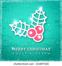 Christmas mistletoe icon on textured turquoise background. Vector illustration.