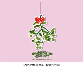 Christmas Mistletoe icon Sticker. Merry Christmas and happy new year decorative element on holiday, posters, gift tags and labels. Vector Illustration.