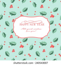 Christmas mistletoe invitation pattern with temlate text frame. Vector illustration.