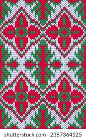 Christmas Mistletoe Knitting Seamless Pattern.  Vector design for fabric, clothing, embroidery, wallpaper, and background