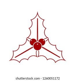Christmas mistletoe with leaves and berries. Flat icon isolated on white background. Vector illustration