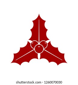Christmas mistletoe with leaves and berries. Flat icon isolated on white background. Vector illustration