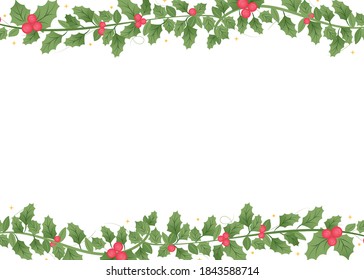 Christmas Mistletoe, Mistletow Wreath Border, Christmas Border Frame, Holiday Decor Background, Christmas Decoration Icon, Wreath Border Vector Illustration Background