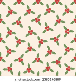 Christmas mistletoe with red berries seamless pattern.Holiday background. Vector illustration