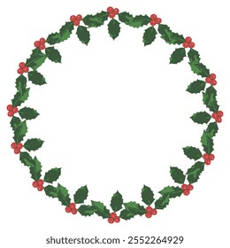 Christmas Mistletoe round frame illustration on isolated white background