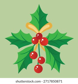 Navidades Ilustración vectorial de muérdago con hojas verdes y bayas rojas, decoración tradicional de la planta de Festiva en diseño plano lindo para tarjetas de felicitación de invierno y diseño festivo