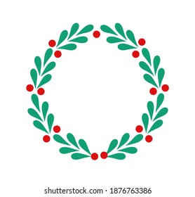 Christmas mistletoe wreath decorative symbol. Vector illustration.