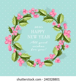 Christmas mistletoe wreath drawing with holiday text. Vector illustration.