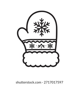Christmas Mitten Outline Icon Vector for Winter Clothing Theme, Minimal Line Symbol for Web App UI