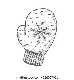Christmas mitten with snowflake pattern vector