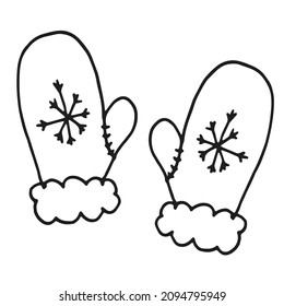 Christmas mittens. Black and white doodle.
