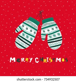 Christmas mittens. Christmas card. Vector illustration. 