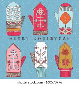 Christmas mittens. Seamless pattern.