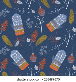 Christmas mittens seamless pattern. Vector illustration
