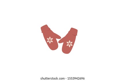 Christmas mittens vector illustration. Flat hand drawn red knitted mittens with Scandinavian snowflakes ornament isolated on white. Knitting, knitwear, holiday concept.