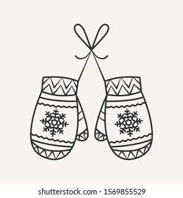 Christmas mittens. Vector line art illustration