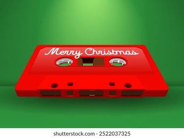 Weihnachts-Mix-Kassette für Retro-Themen Feiertagsparty Einladung oder Mix-Cover. Wintergrußband mit 80er-Jahre-Stil und Weihnachtsfarben