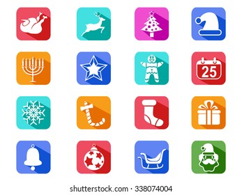 Christmas mobile long shadow icons set