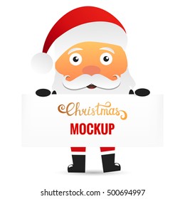 Christmas mockup. Santa Claus holding blank sign. New Year and Christmas illustration. Ready for your message