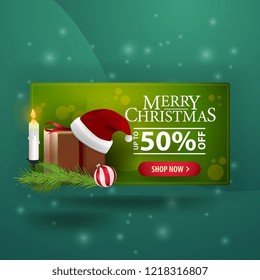 Christmas modern 3d banner with gifts and Santa Claus hat