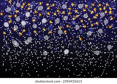 Fondo navideño moderno con luces de boquilla y copos de nieve. Ilustración vectorial. Eps 10