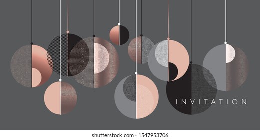 Christmas modern concept baubles geometric composition. Lux and business style laconic xmas design element for card, header, invitation, poster, social media, post publication.
