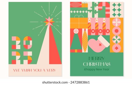Christmas modern design,holiday gifts,winter elements,candles,Christmas tree,sock,Xmas decorations.geometric