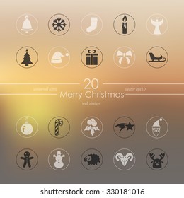 Christmas modern icons for mobile interface on blurred background