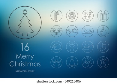 Christmas modern icons for mobile interface on blurred background