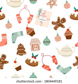 Christmas modern pattern with cozy elements